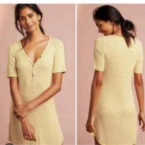 Yellow and White Striped V-Neck Mini Dress